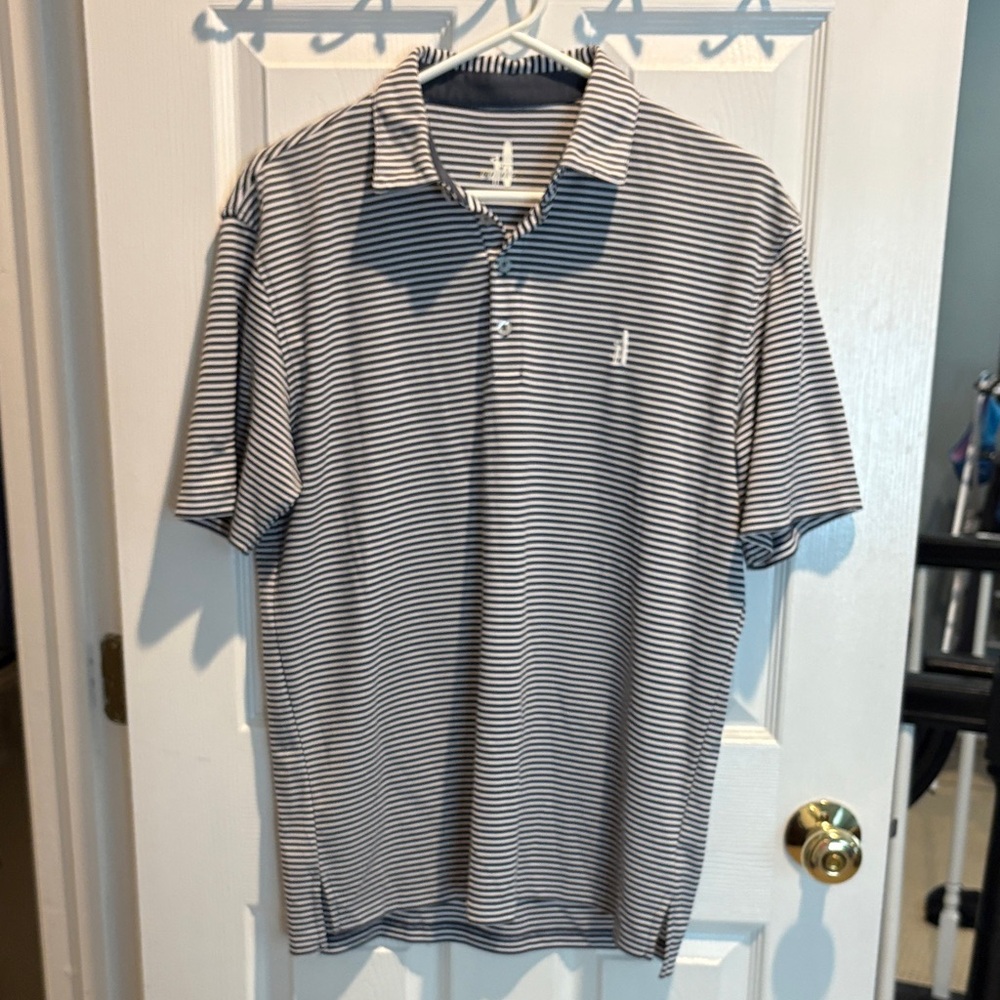 johnnie-O Navy and White Striped Polo Shirt